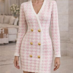 Pink houndstooth mini dress